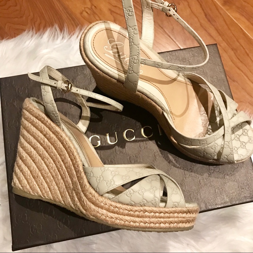 Gucci Wedges GG Embossed Espadrilles sz 8.5